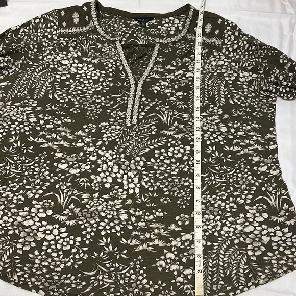 Lucky Brand Ivy Olive Green Silver Peasant Top Blouse Embroidered Women Plus 1X - Picture 5 of 11